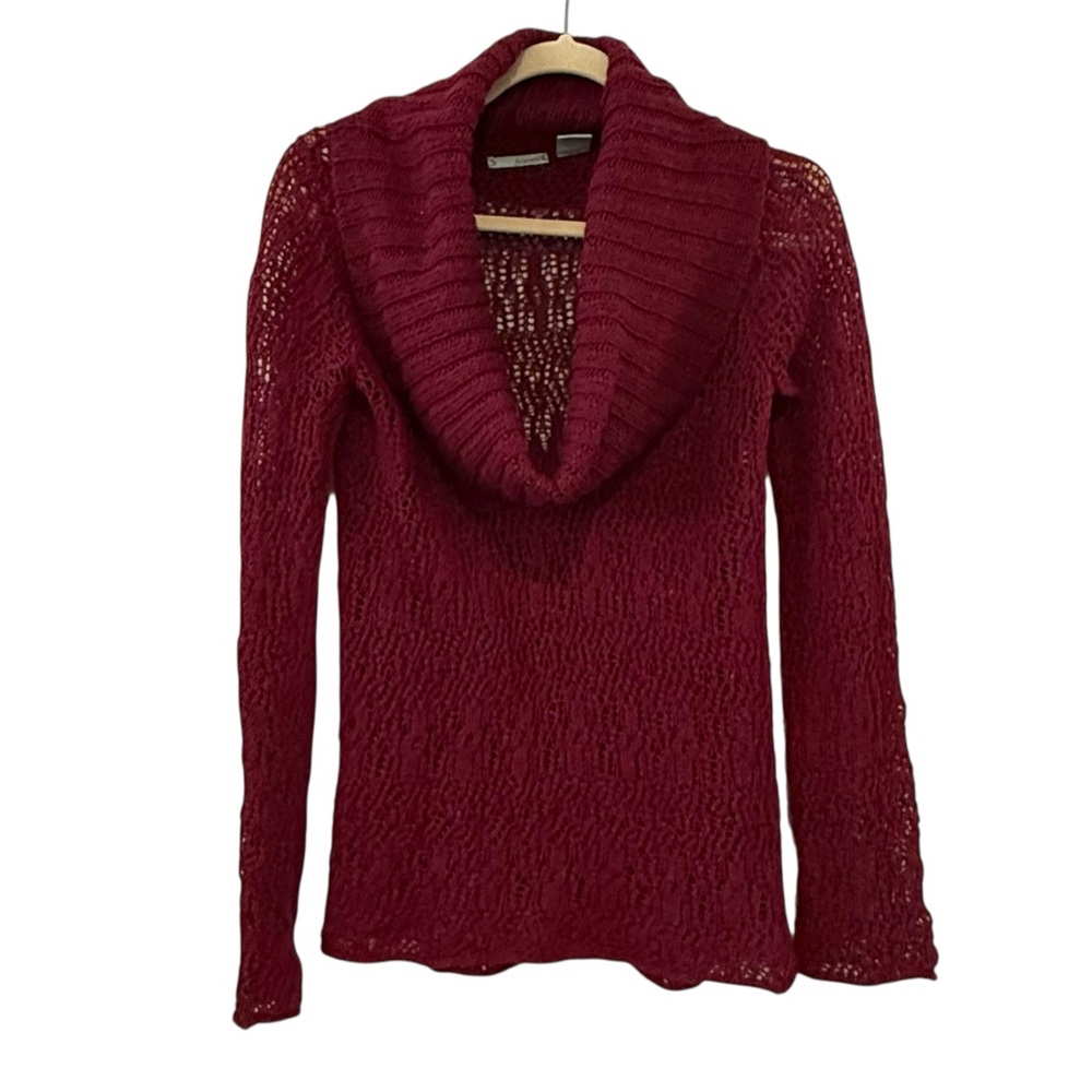 Guinevere Small Anthropologie Red Open Knit Cowl Neck Alpaca Blend Sweater